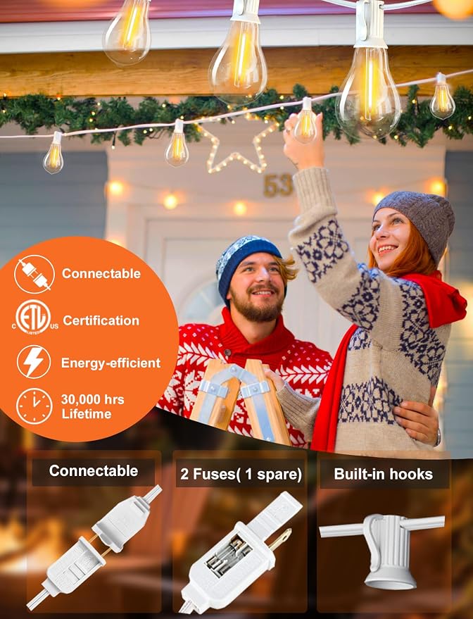 Outdoor String Lights White 300FT Waterproof Lights for Patio Wedding Porch | 2FT Bulbs Apart, 3x100FT Connectable White Outside Lights with 156 Shatterproof Dimmable Edison Bulbs for Garden Bistro Party