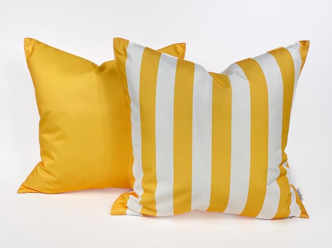 Pack of 2 Outdoor 20''x20'' Waterproof Yellow Striped Throw Pillow Covers Decorative Square Cushion Patio Pillows for Patio Furniture (Samoan Sun)
