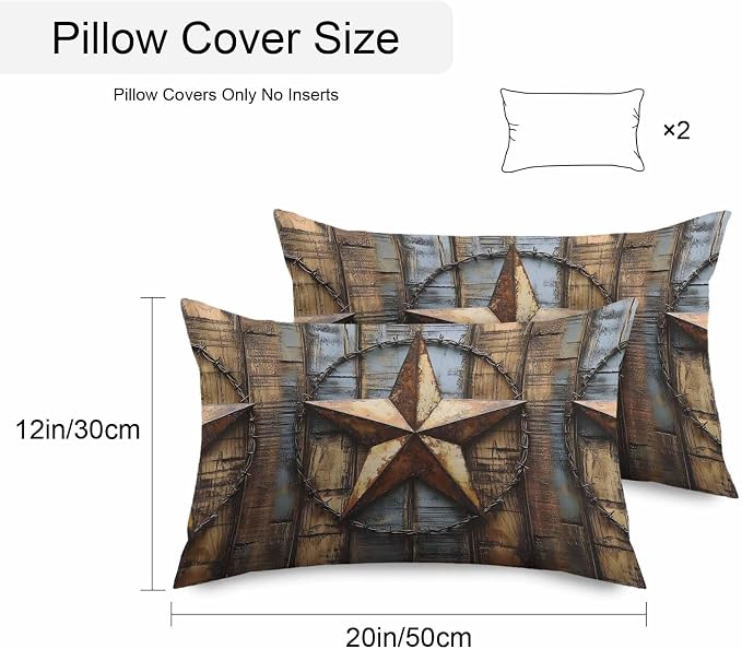 Rustic Star Brown Waterproof Outdoor Pillow Covers Set of 2 Home Decor, Vintage Farmhouse Wooden Grain Art Pillowcase Patio Pillow Covers for Couch Bench Furniture Garden 20x12in