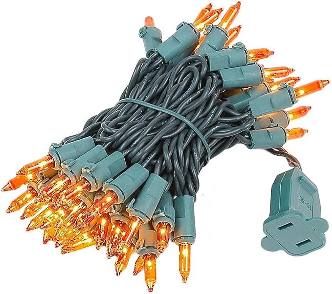 Novelty Lights 11 Feet 50 Bulbs Amber Incandescent Mini Lights, Green Wire