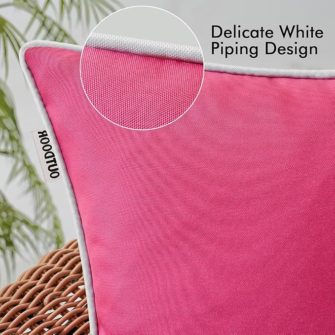 MIULEE Outdoor Waterproof Pillow Covers 12x20 Hot Pink Pack of 2 | Decorative Farmhouse Throw Pillow Covers with Piping,Square Solid Color,Patio Furniture,Summer Couch Tent Sofa Living Room