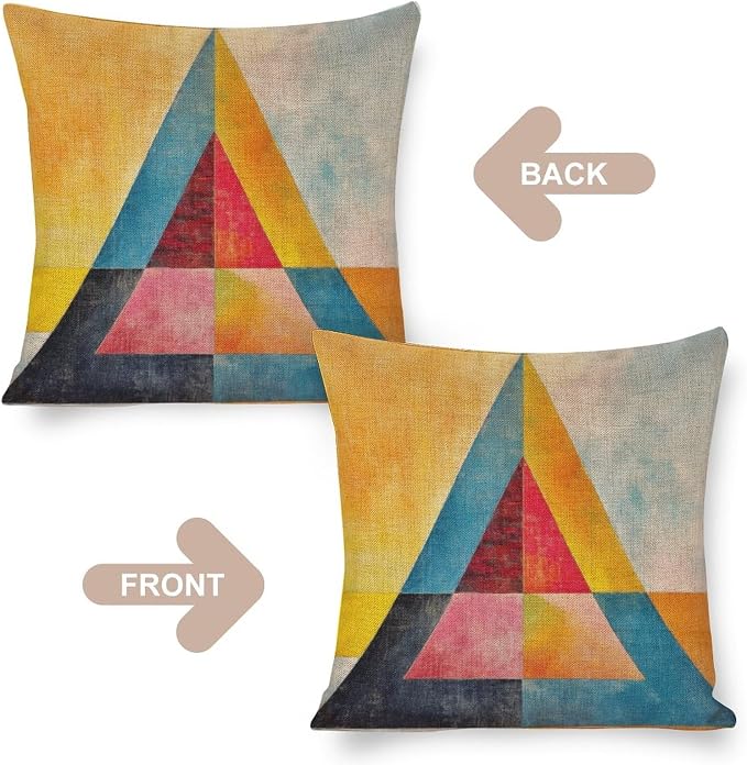 Pillows Cover Colorful Fun Aesthetic Mid Century Modern Gomestry Linen Cushion Case Summer Orange Rust Colorful Multicolor Decorative Pillow 18"x18" Pillowcase for Couch Sofa Bed