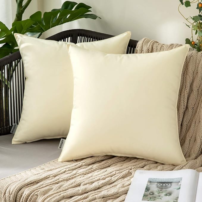 MIULEE Decorative Outdoor Waterproof Pillow Covers 16x16 Beige | Decorative Patio Furniture,Pack of 2,Accent Square Soild Throw Pillow Covers,Summer Garden Tent Couch Sofa
