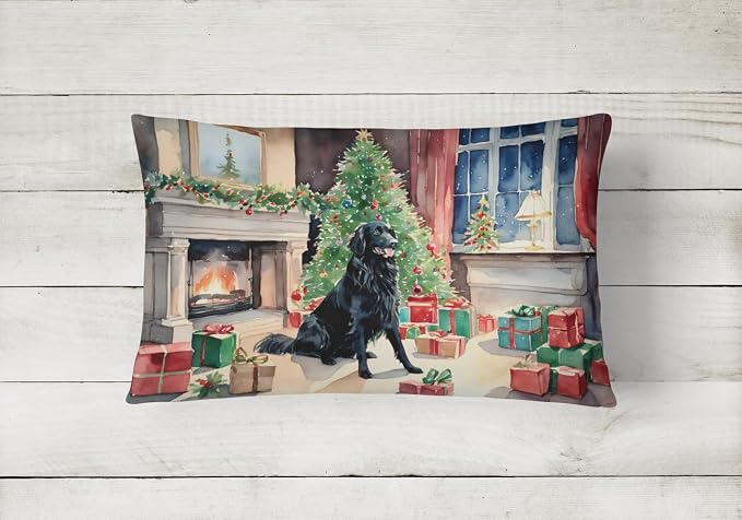Caroline's Treasures DAC2657PW1216 Flat-Coated Retriever Cozy Christmas Throw Pillow Machine Washable, Indoor Outdoor Decorative Pillow for Couch, Bed or Patio, 12HX16W