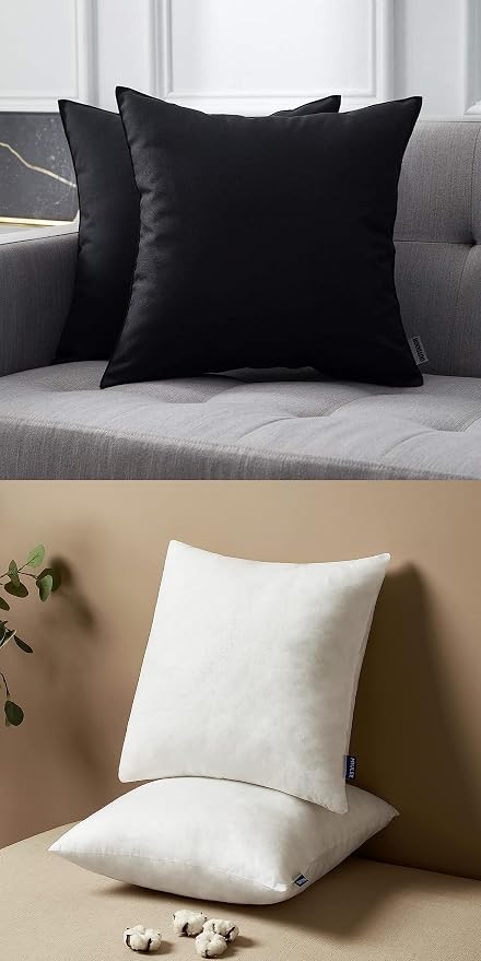 MIULEE Pack of 2 Decorative Outdoor Waterproof Pillow Covers Black Bundle 18x18 Pillow Inserts Set of 2 Square Decorative Throw Pillows