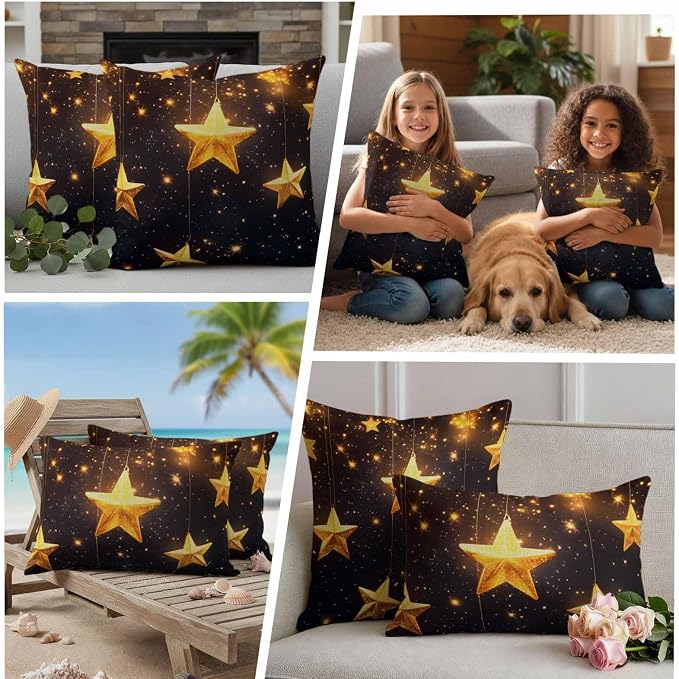 Gorgeous Star Outdoor Waterproof Throw Pillow Covers Set of 2, 26"x26", Starry Sky Dream Fantasy Decorative Pillow Covers Outside Cushion Case for Patio Porch Garden