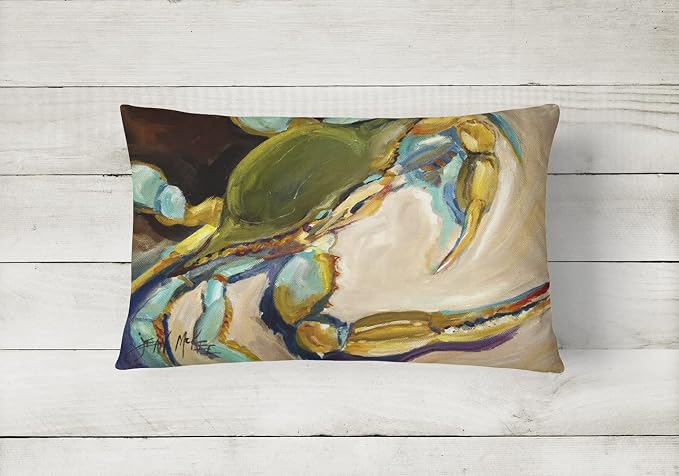 Caroline's Treasures JMK1098PW1216 Blue Crab Canvas Fabric Decorative Pillow Machine Washable, Indoor Outdoor Decorative Pillow for Couch, Bed or Patio, 12HX16W
