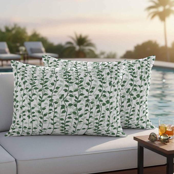 Green Ivy Leaves Outdoor Pillow Covers 20x12 Inch Lumbar Pillow Covers Set of 2 Waterproof Decorative Throw Pillow Cases Spring Plants Botanical Modern Country Cushion Covers for Patio Furniture