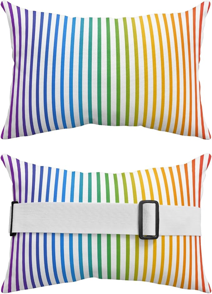 Pack of 4 Outdoor Lumbar Pillow Covers 11x16 Inch, Thin Rainbow Striped Waterproof Throw Pillow Covers Set, Farmhouse Modern Stripes Indoor&Outdoor Decorative Cushion Cases for Patio Porch Car