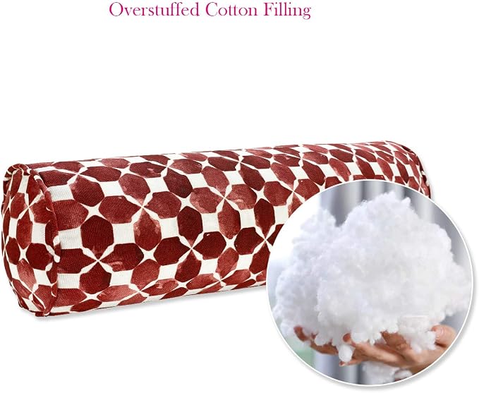 Outdoor Waterproof Decorative Bolster Pillows with Inserts for Patio Furniture, 20x6 Inch Fade Resistant Patio Garden Neck Roll Cushions for Couch Bed Sofa, Geometric Red