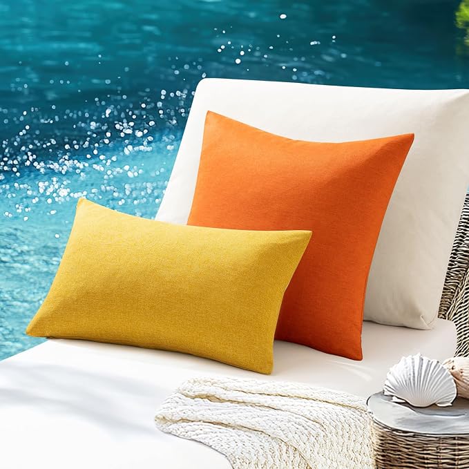 ANRODUO Outdoor Waterproof Pillow Covers for Patio 12x20 Yellow Set of 2 | Outdoor Pillow Covers for Patio Furniture, Decorative Linen Cushion Sham, Outside Lumbar Pillowcase for Garden Balcony Decor