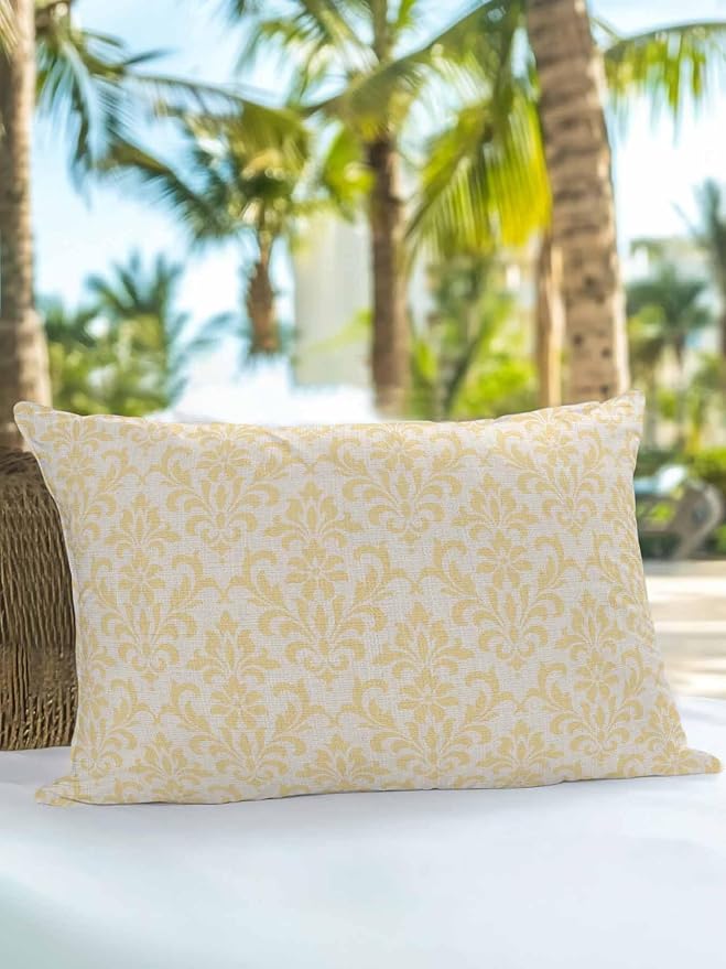 Vandarllin Waterproof Outdoor Pillow 1 Pack Yellow Grid Plaid Decorative Throw Pillows Cover & Insert 20x12 Inch Lumbar Pillowcase Diagonally Crossed Lines Pillows for Couch Sofa Bed Patio Furniture