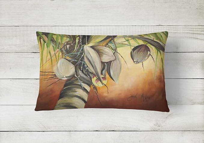 Caroline's Treasures JMK1128PW1216 Coconut Tree Canvas Fabric Decorative Pillow Machine Washable, Indoor Outdoor Decorative Pillow for Couch, Bed or Patio, 12HX16W