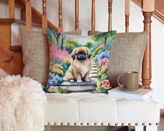 Caroline's Treasures Pekingese Spring Path Throw Pillow Machine Washable, Indoor Outdoor Decorative Pillow for Couch, Bed or Patio, 14Hx14W