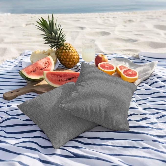 Outdoor Waterproof Throw Pillow Covers Set of 2 Grey Linen Pillowcases 20x20 Inches Farmhouse Pure Color Decorative Pillows Cushion Case Patio Pillows for Couch Bed Chair Garden