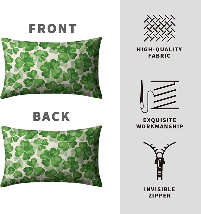 Saint Patricks Day Lumbar Pillow Covers 12x20 Green Clover Pillow Case Set of 2 Lucky Charm Throw Pillow Covers St Patricks Cotton Blend Cushion Case for Living Room Sofa Couch