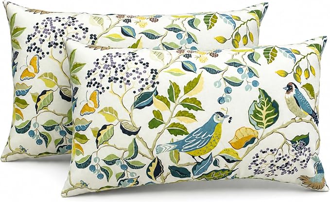 Outdoor Patio Lumbar Pillows Pack of 2, 12"x20" | Fade Resistant Outdoor Waterproof Lumbar Pillow with Inners Decorative Garden Lumbar Cushions for Home Patio Terrace Sofa