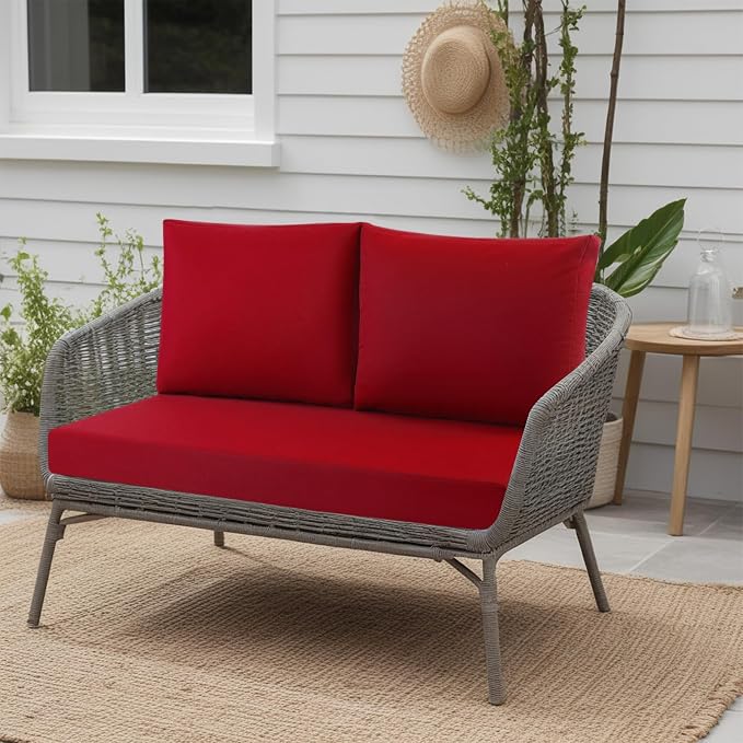 Outdoor Loveseat Cushions for Patio Furniture, Waterproof Couch Hampton Bay Deep Seat Cushion Replacement Set 46" x 26", Patio Love Seat Sofa Cushions for Porch Garden Chair, Black Pattern