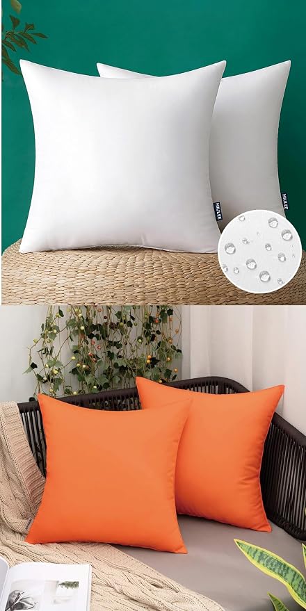 MIULEE Pack of 2 Waterproof Pillow Inserts Bundle Pack of 2 Outdoor Pillow Covers Orange 18x18 Inch