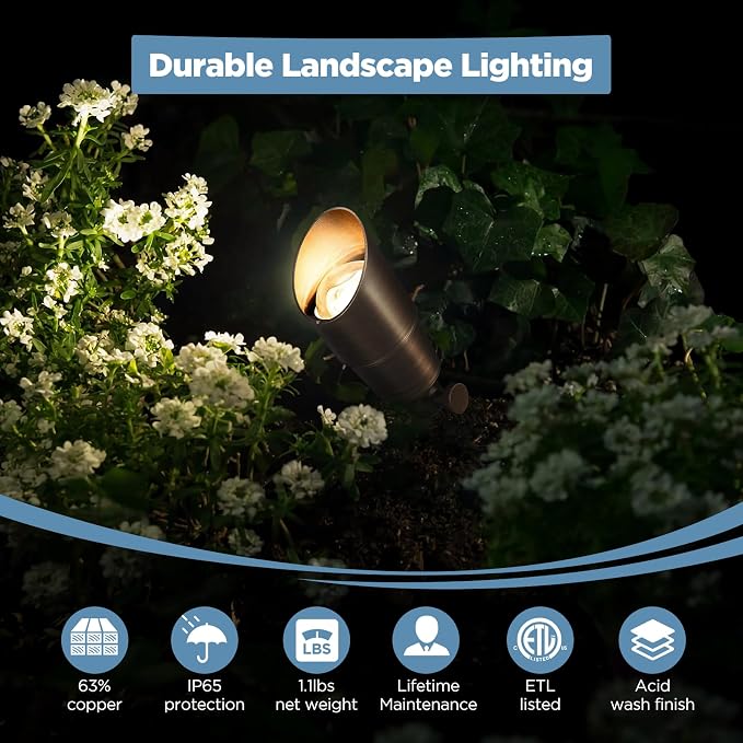 Gardencoin Solid Brass Outdoor Landscape Spotlights, 12V Heavy Duty Low Voltage LED Spot Light Waterproof for Garden and Yard Up Lighting, Bronze Accent Lighting Fixture, with 2700K MR16 Bulb 1 Pack
