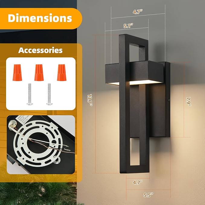 LED Outdoor Wall Sconce Modern Exterior Lighting Fixtures, Matte Black Outdoor Front Porch Lights LED Outside Wall Mount Lights for House, Hallway, Warm White 3000K, 2 Pack