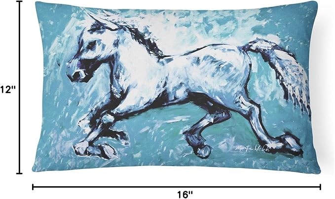 Caroline's Treasures MW1171PW1216 Shadow The Horse in Blue Canvas Fabric Decorative Pillow Machine Washable, Indoor Outdoor Decorative Pillow for Couch, Bed or Patio, 12HX16W