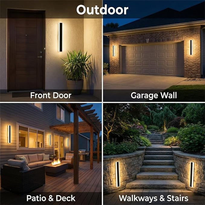 Modern Linear Outdoor Wall Lights, 32" LED Exterior Wall Sconce for Porch & Garage, IP65 Waterproof Architectural Facade Lighting, 3CCT Dimmable Matte Black Fixture for Front Door Entryway