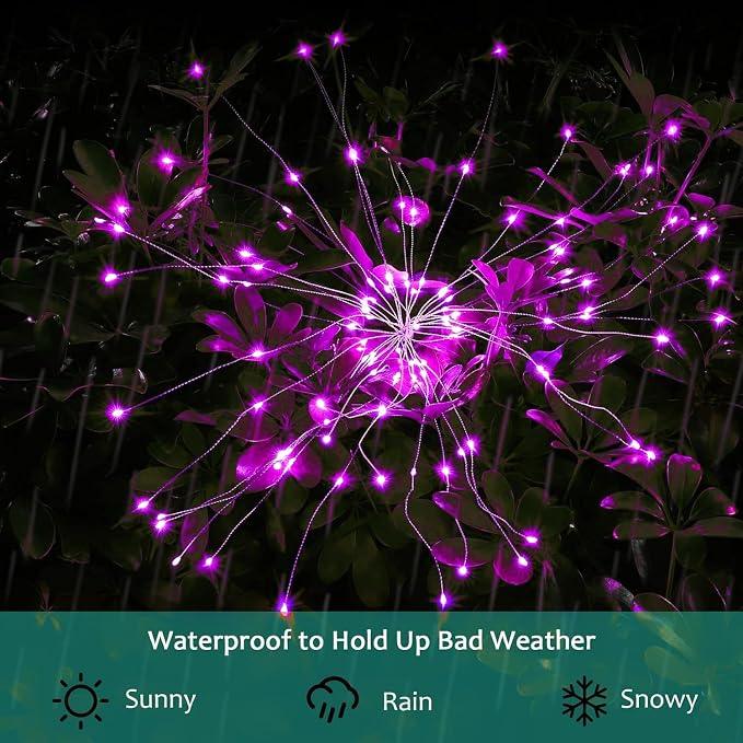 Solar Firework Lights, 2 Pack 120 LEDs 2 Lighting Modes Solar Garden Lights Outdoor Waterproof for Yard Patio Walkway Pathway Party Wedding Christmas Decorative - Pink