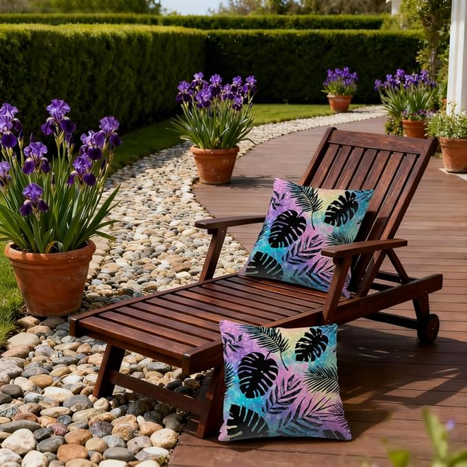 Waterproof Outdoor Pillow Covers Patio Throw Pillow Cases 18x18 Leaves | Decorative Throw Pillows Patio Cushion Covers Set of 2, Outdoor Pillow Inserts Cover for Couch Chair