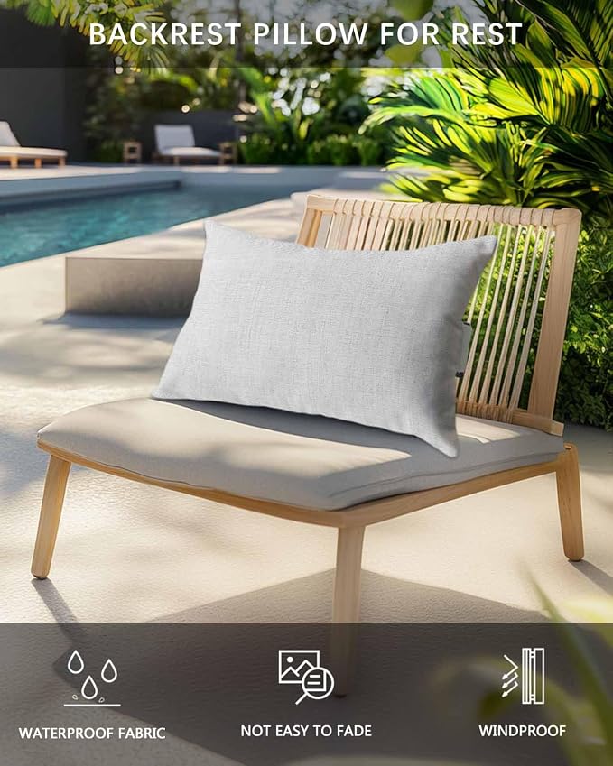 Outdoor Pillow for Chaise Lounge Chair Gray Rustic Vintage Burlap Texture Outdoor Pillows Waterproof with Adjustable Strap Headrest Lumbar Pillows for Garden Patio Furniture 1 Pack 12" x 20"