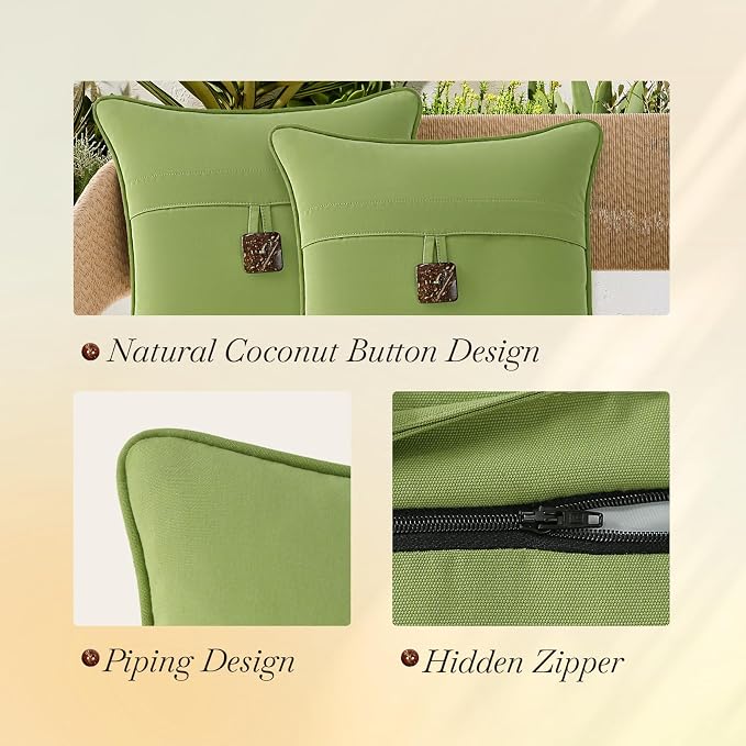 Outdoor Sunbrella Decorative Pillows with Coconut Button Pack of 4, 16" x 16" Outdoor Pillow Set for Couch Bed Throw Patio Sofa, Canvas Ginkgo