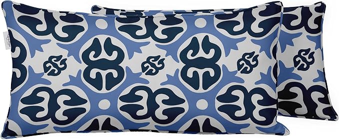 Indoor/Outdoor Polyester Fabric Lumbar Pillow Cover, All-Weather Waterproof Rectangular Cushion Case for Patio Furniture, 12 x 24 Set of 2 - Abstracts-13