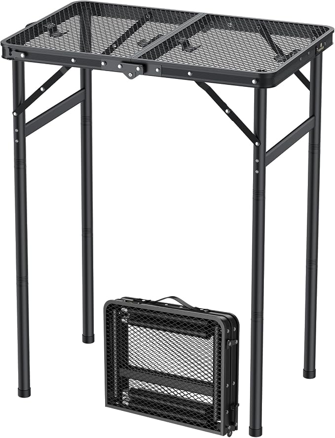 FUNYKICH Folding Grill Table for Outside(23''x16''), Max Height 29.4'' Portable Camping Tables(3 Adjustable Height), Lightweight Aluminum BBQ Table with Portable Handle for Camping, Picnic, BBQ, Black