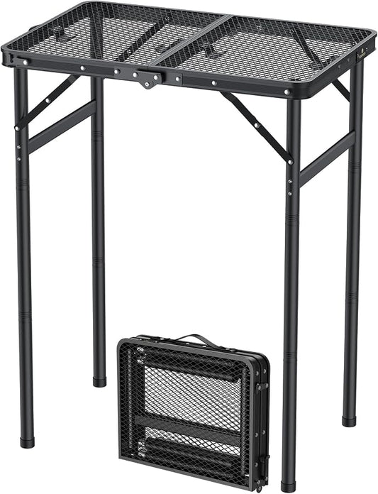 FUNYKICH Folding Grill Table for Outside(23''x16''), Max Height 29.4'' Portable Camping Tables(3 Adjustable Height), Lightweight Aluminum BBQ Table with Portable Handle for Camping, Picnic, BBQ, Black