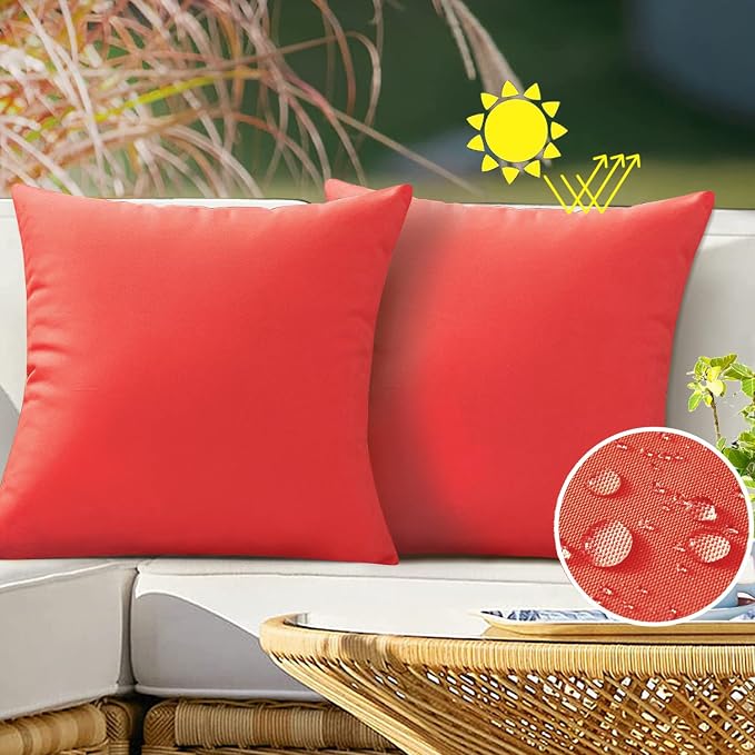 VAKADO Outdoor Christmas Waterproof Throw Pillow Covers 16X16 Set of 2 Decorative Red Patio Furniture Cushion Cases Outside Decor for Couch Garden Bench Porch