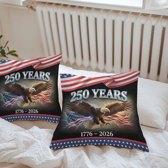 250th Anniversary USA Outdoor Waterproof Throw Pillow Covers 20x20 Set of 2, Independence Day Eagle Flag Decorative Pillowcases Cushion Pillowcase for Couch Sofa Patio Outside Pillow Protector