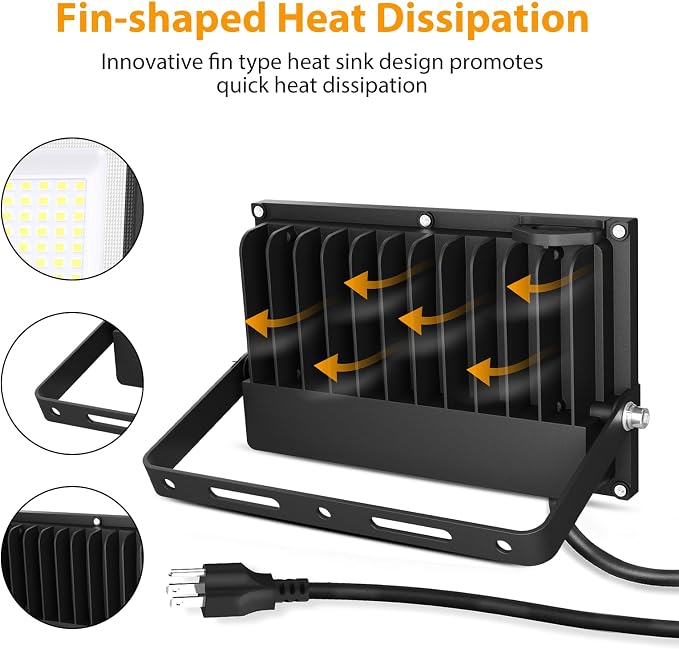 Onforu 80W Flood Lights Outdoor, 8000lm Bright LED Work Light with Plug,Daylight White LED Flood Lighting, IP66 Waterproof Security Yard Lights for Garage Stadium 4 Pack