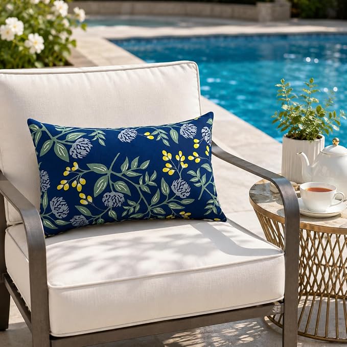 Outdoor Lumbar Pillows 12"x20" Waterproof Patio Pillows with Inserts | Set of 2 Fade Resistant Outdoor Waterproof Lumbar Pillow Decorative Garden Lumbar Cushions for Home Patio Terrace Sofa