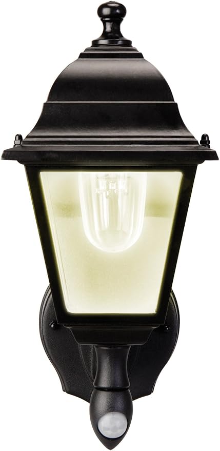 MAXSA 43319-RS Battery-Run Motion-Activated Outdoor Metal Sconce Black | Metal and Glass Battery-Powered No Wiring, 13x8.5x6" Motion Operated, Screw into Wall, Black Warm White LEDs Amazon Exclusive