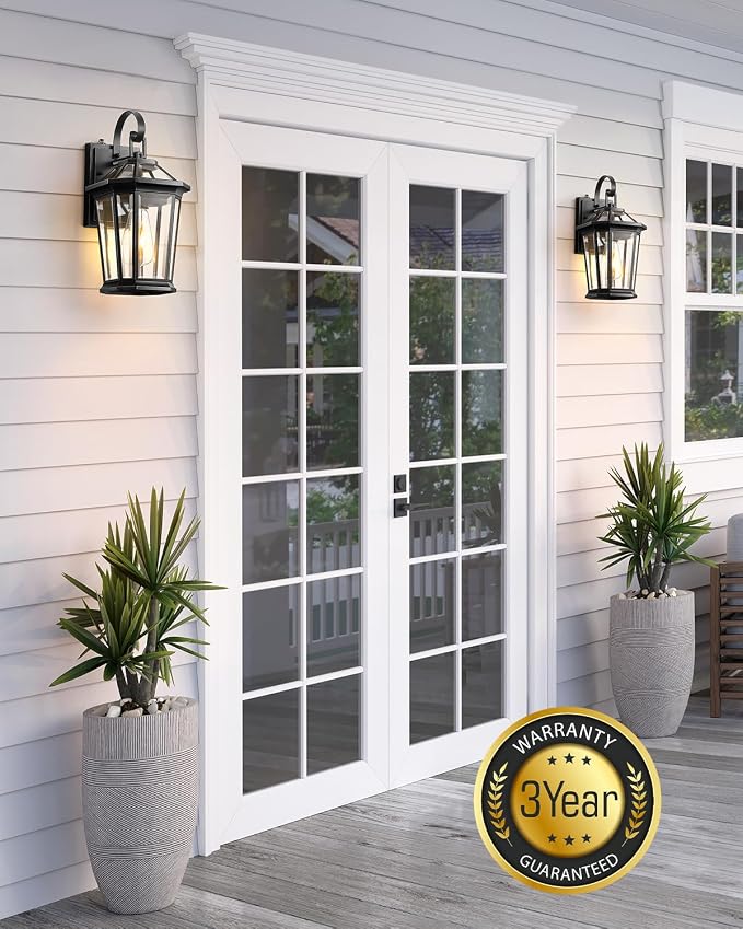 VIANIS Dusk to Dawn Outdoor Wall Lighting, Exterior Light Fixture Wall Mount for House Front Porch Light, Black Anti-Rust Aluminium Modern Outside Coach Lantern with Tempered Glass Shade for Garage