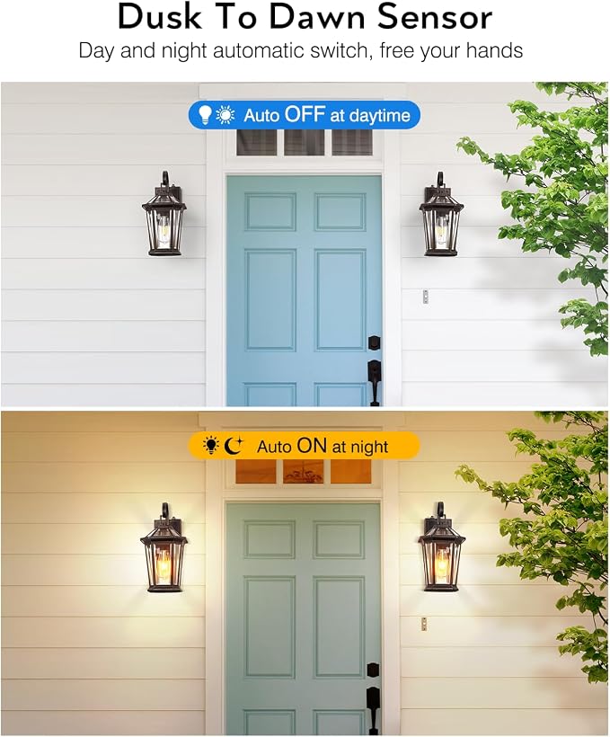 VIANIS Outdoor Wall Lights Dusk to Dawn, Oil Rubbed Bronze Exterior Lighting Fixtures for House, Waterproof ORB Porch Lights Wall Mount, Aluminum Outside Wall Sconce for Front Door, Garage