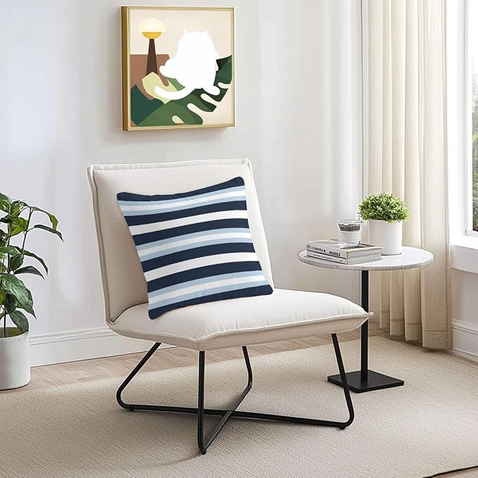 Blue Navy Striped Outdoor Pillow Covers Waterproof, All Weather Cushion Case Set of 2, Modern Ombre Abstract Lines Pattern Decorative Pillowcases for Sofa Couch Bed Decor Patio Furniture 18"x18"