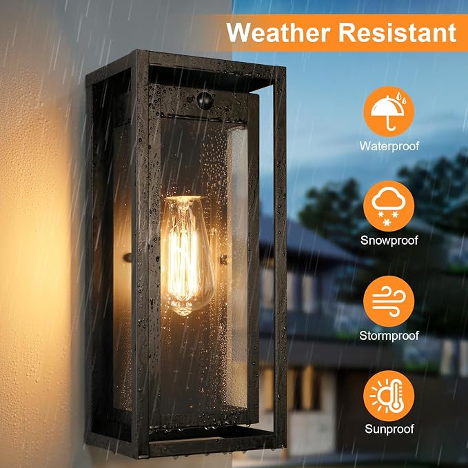 15" Motion Sensor Outdoor Wall Sconce Set of Two, Large Dusk to Dawn Outdoor Sconce Lights, Waterproof Anti-Rust Outdoor Lights for House, Exterior Motion Sensor Light for Garage, Porch