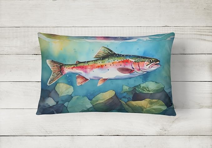Caroline's Treasures DAC2816PW1216 Rainbow Trout Throw Pillow Machine Washable, Indoor Outdoor Decorative Pillow for Couch, Bed or Patio, 12HX16W