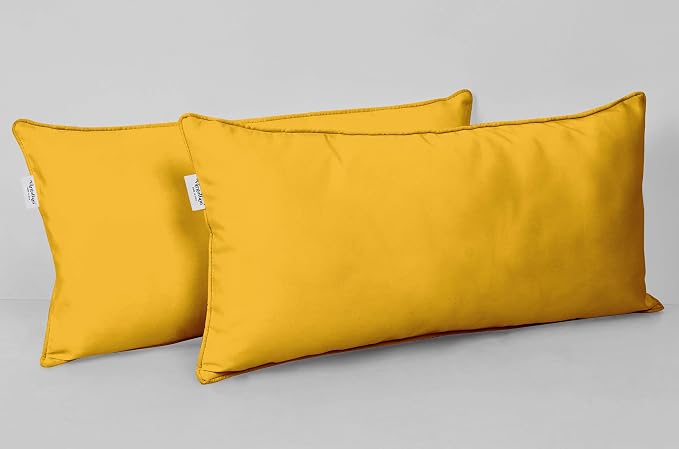Indoor/Outdoor Polyester Fabric Lumbar Pillow Cover, All-Weather Waterproof Rectangular Cushion Case for Patio Furniture, 16 x 24 Set of 2 -Yellow