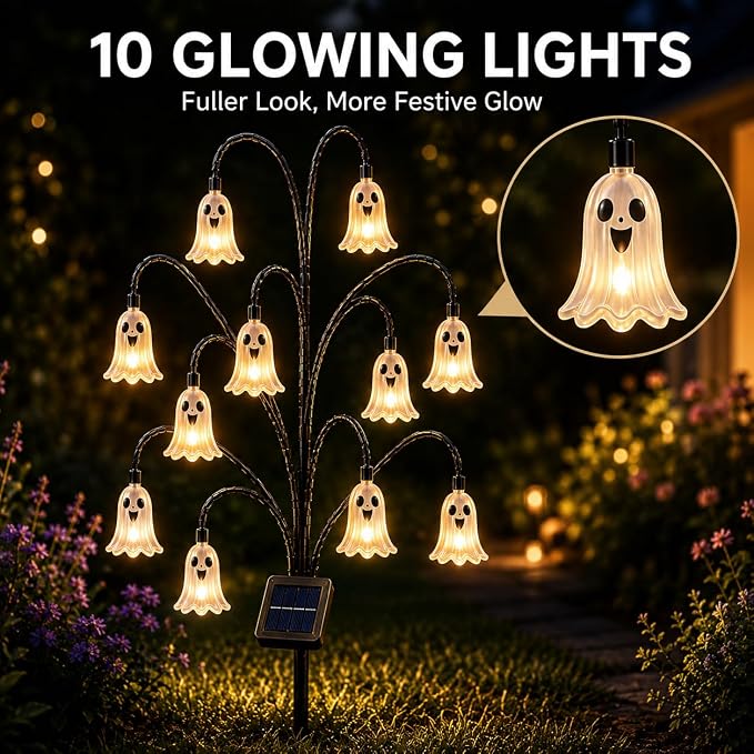 Halloween Solar Tree Stump Light, Glowing Ghost Garden Stake Lantern for Outdoor ，Style B