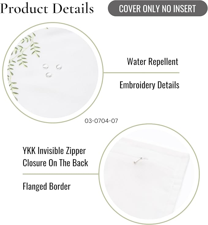 Hofdeco Premium Grandmillennial Patio Indoor Outdoor Lumbar Pillow Cover Only, 12"x20" Water Repellent for Backyard, Couch, Poolside, Grass Green Embroidered Leaves Frame