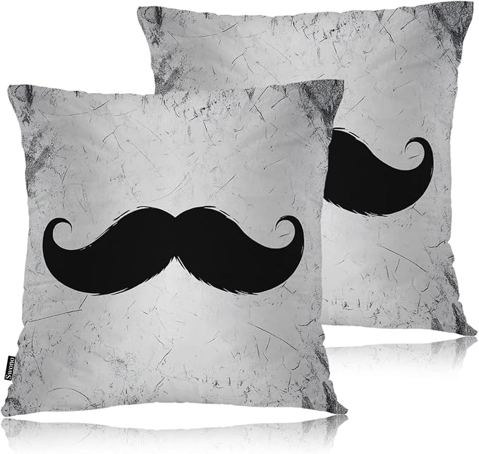 Swono Mustache Set of 2 Square 18x18 Inch Throw Pillow Cover Grunge Hipster Mustache Black Soft Pillowcases Pillow Cushion Covers for Home Sofa Couch Garden Bench Living Room Car Decoration