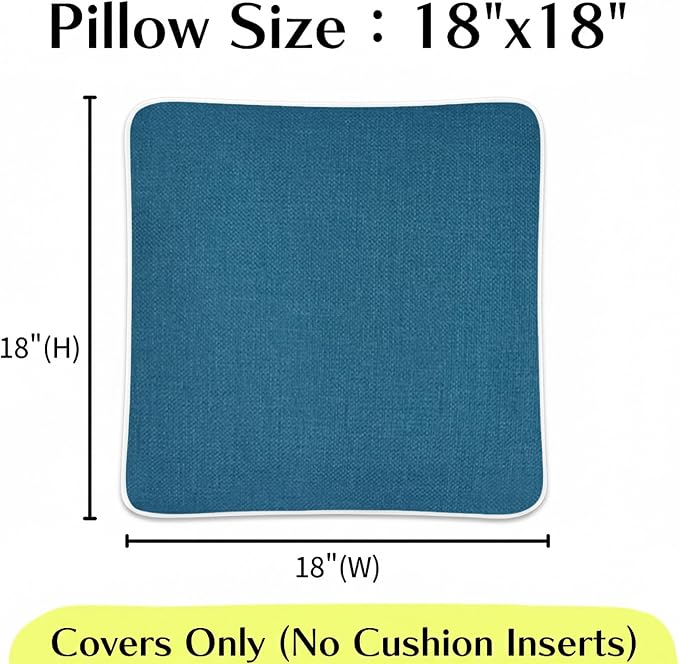 HER HWA Outdoor Pillow Covers White Piping 18"x18" Set of 2, Lake Blue | durable fade-resistant water-resistant 100% polyester white piping smooth zipper machine washable for indoor outdoor décor