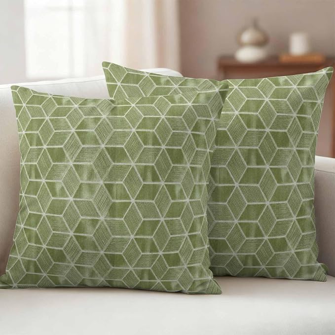 Green Honeycomb Tiling Waterproof Outdoor Pillow Covers Set of 2 Home Decor, Wooden Grain Blocks Pillowcase Patio Pillow Covers for Couch Bench Patio Furniture Garden 18x18in